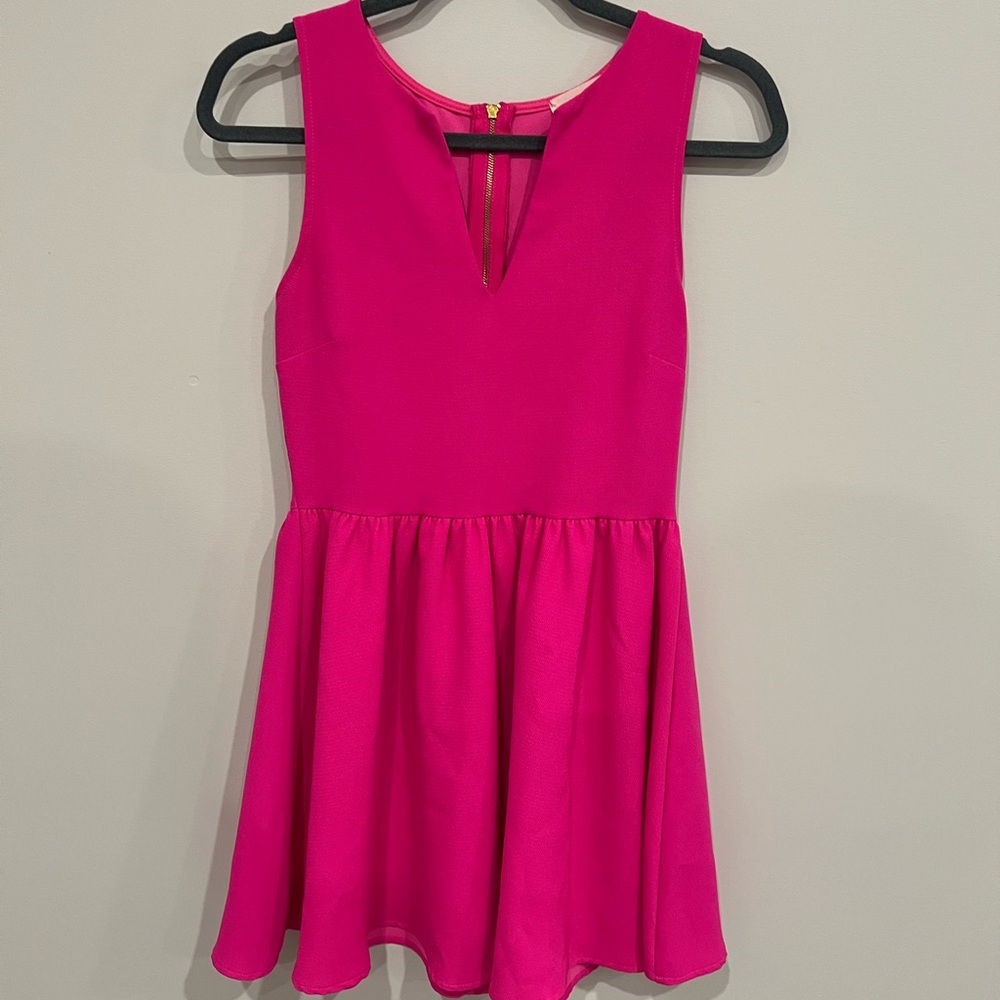 Everly Hot Pink Sleeveless Fit-and-Flare Dress with Gold back zipper